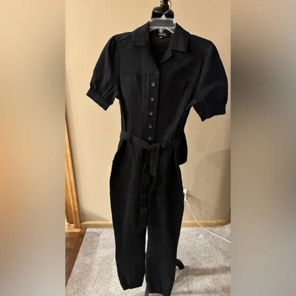 Mod X Black Puff Sleeve Button-Up Ankle Jogger Jumpsuit XS XSmall - Picture 7 of 9
